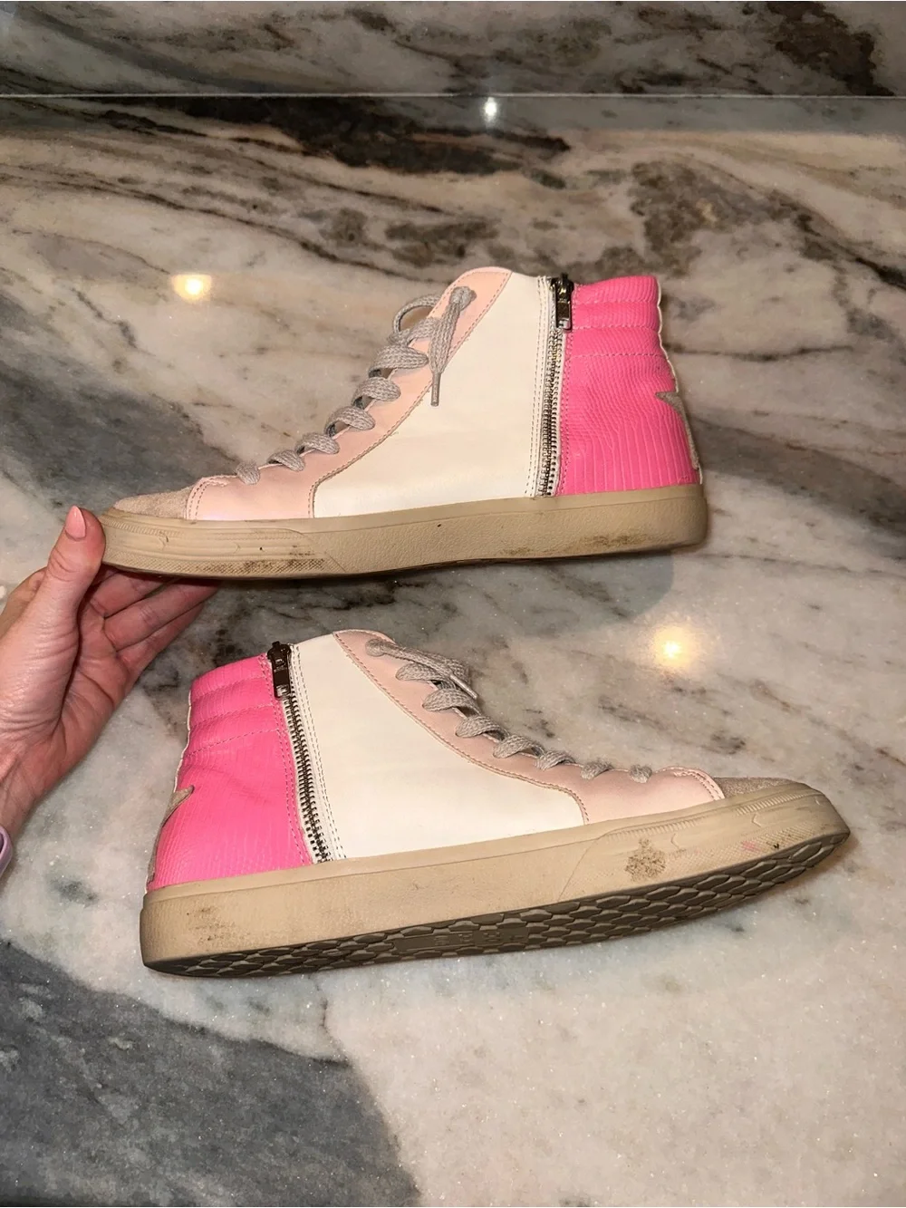 ShuShop Size 10 Rooney Pink Lizard Women’s Pink & White Mid-Top Casual‎ Sneakers